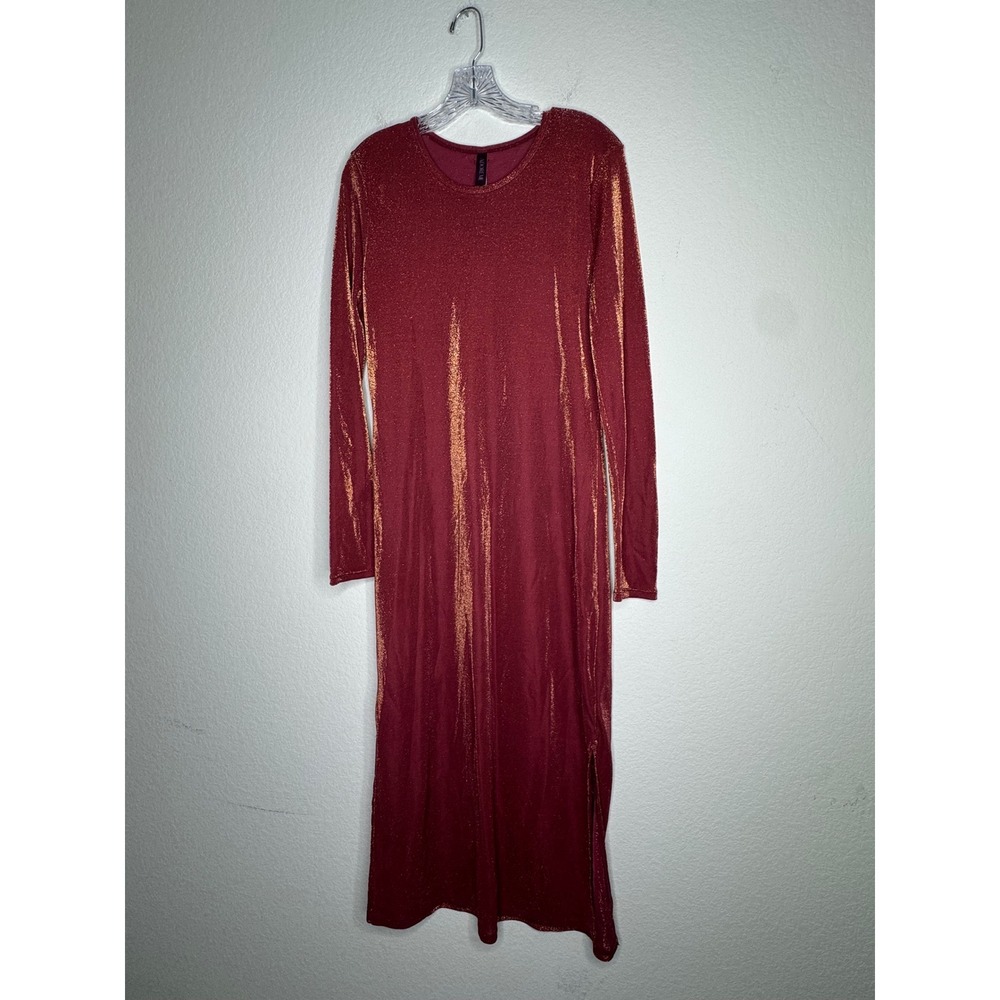 Adore Me Burgundy Metallic Shimmer Long Sleeve Sheer Lingerie Maxi Dress Size XL